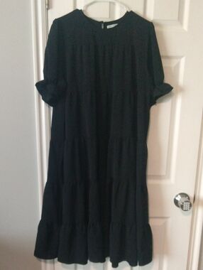 Black Tiered Short-Sleeve Women’s Dress With Ruffle Sleeves by Love Olive co.
